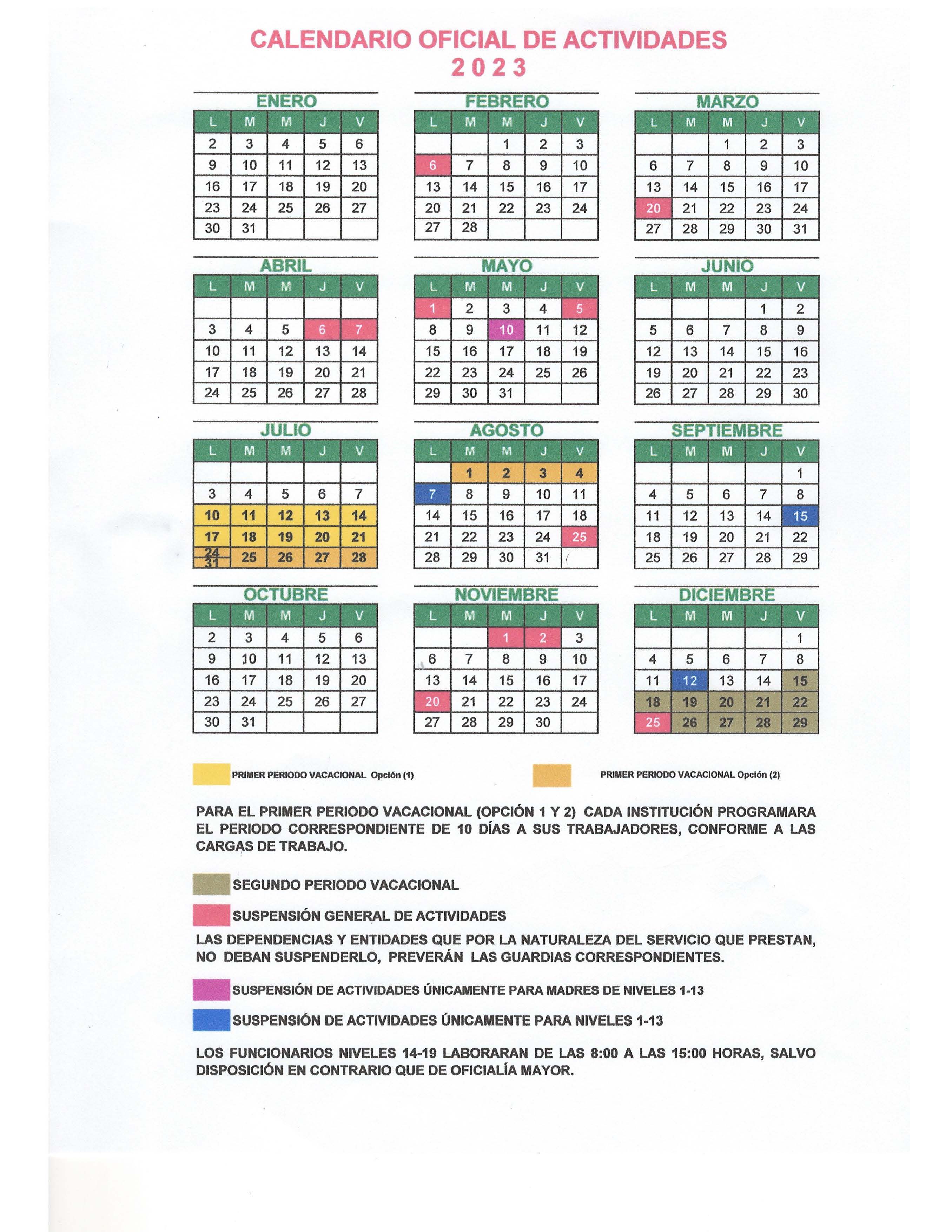 Calendario Oficial De Actividades 1666